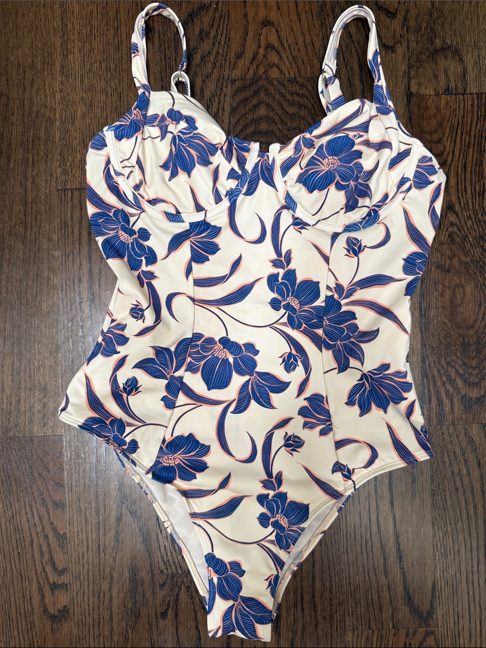 Floral One-Piece Swimsuit in Cream and Blue 8/10
